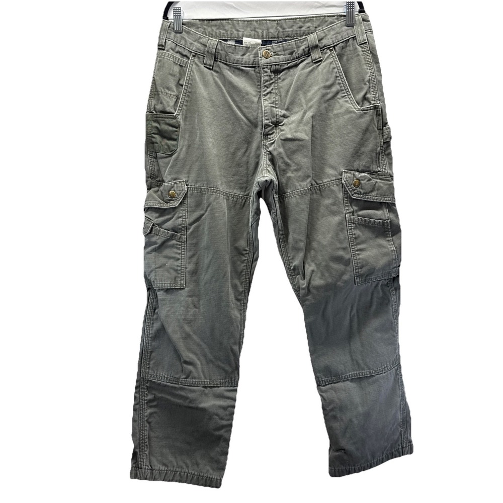 Carhartt Work Pants Men 36x30 Green Flannel Lined Duck Loose Original Fit